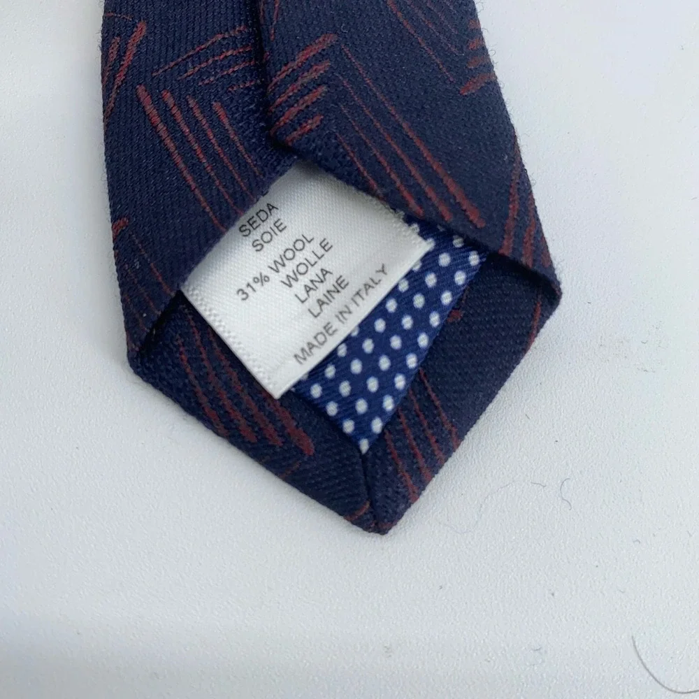 Eton Tie Mens One Size Navy Maroon Patterned Silk Classic Necktie Italy Made NWT